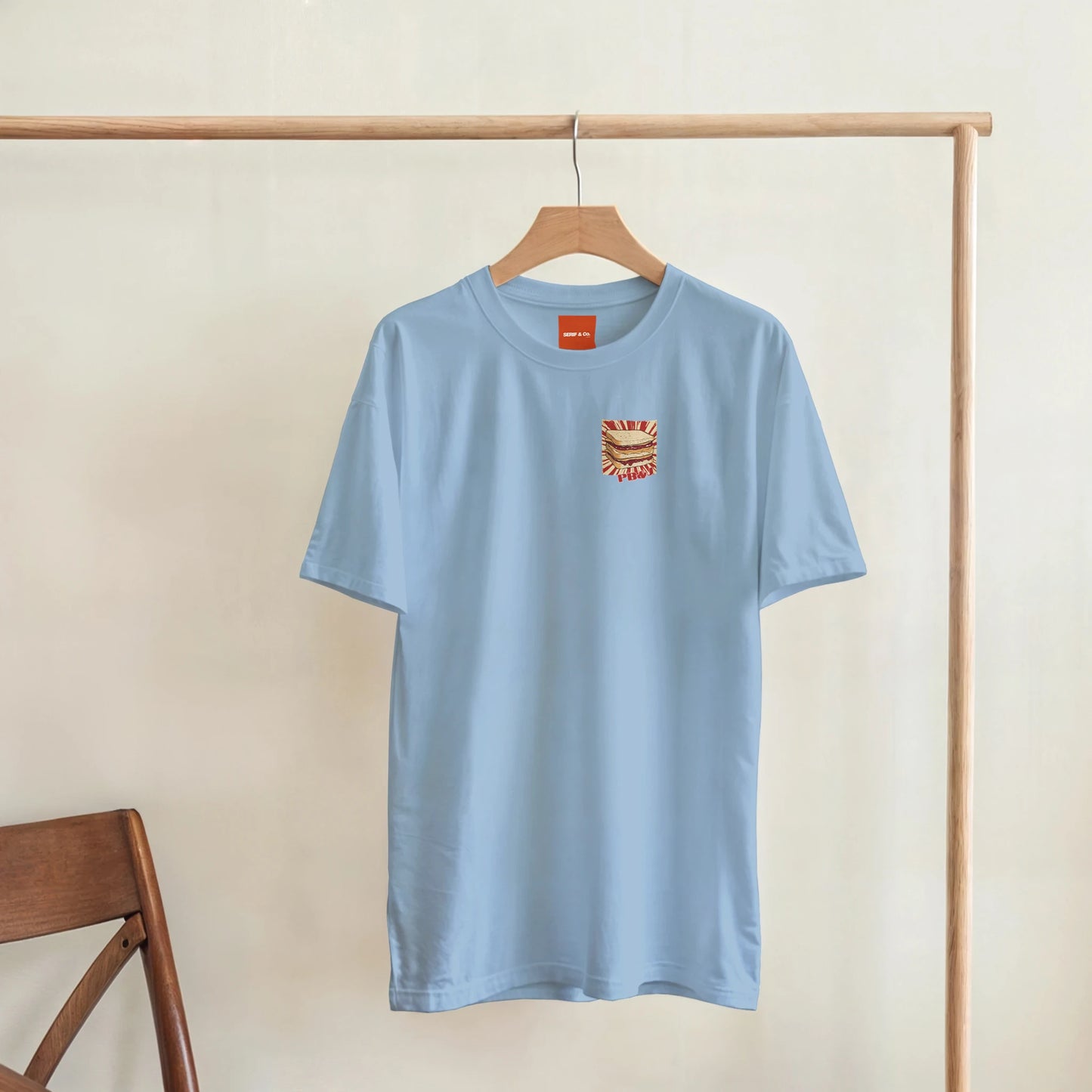 Unisex PB & J hoodie,peanut butter and jelly sweatshirt and t-shirt in blue, red, green, grey, black, brown, white, and beige – Serif & Co foodie retro clothing