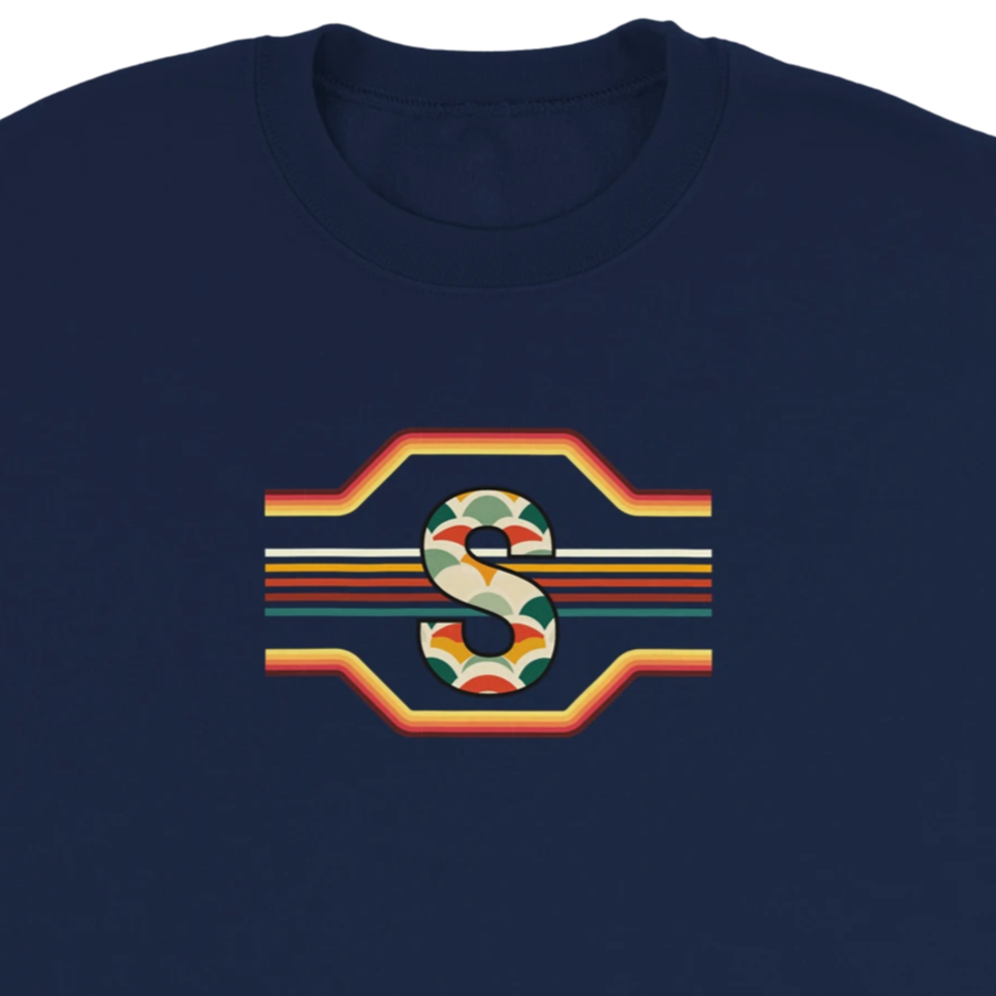 Unisex Retro Monogram hoodie, sweatshirt and t-shirt in blue, red, green, grey, black, brown, white, and beige – Serif & Co personalised retro clothing, 70's Inspired