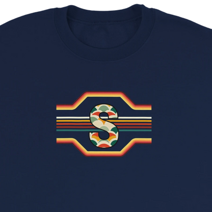 Unisex Retro Monogram hoodie, sweatshirt and t-shirt in blue, red, green, grey, black, brown, white, and beige – Serif & Co personalised retro clothing, 70's Inspired