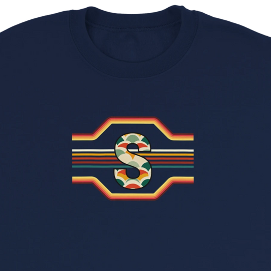 Unisex Retro Monogram hoodie, sweatshirt and t-shirt in blue, red, green, grey, black, brown, white, and beige – Serif & Co personalised retro clothing, 70's Inspired