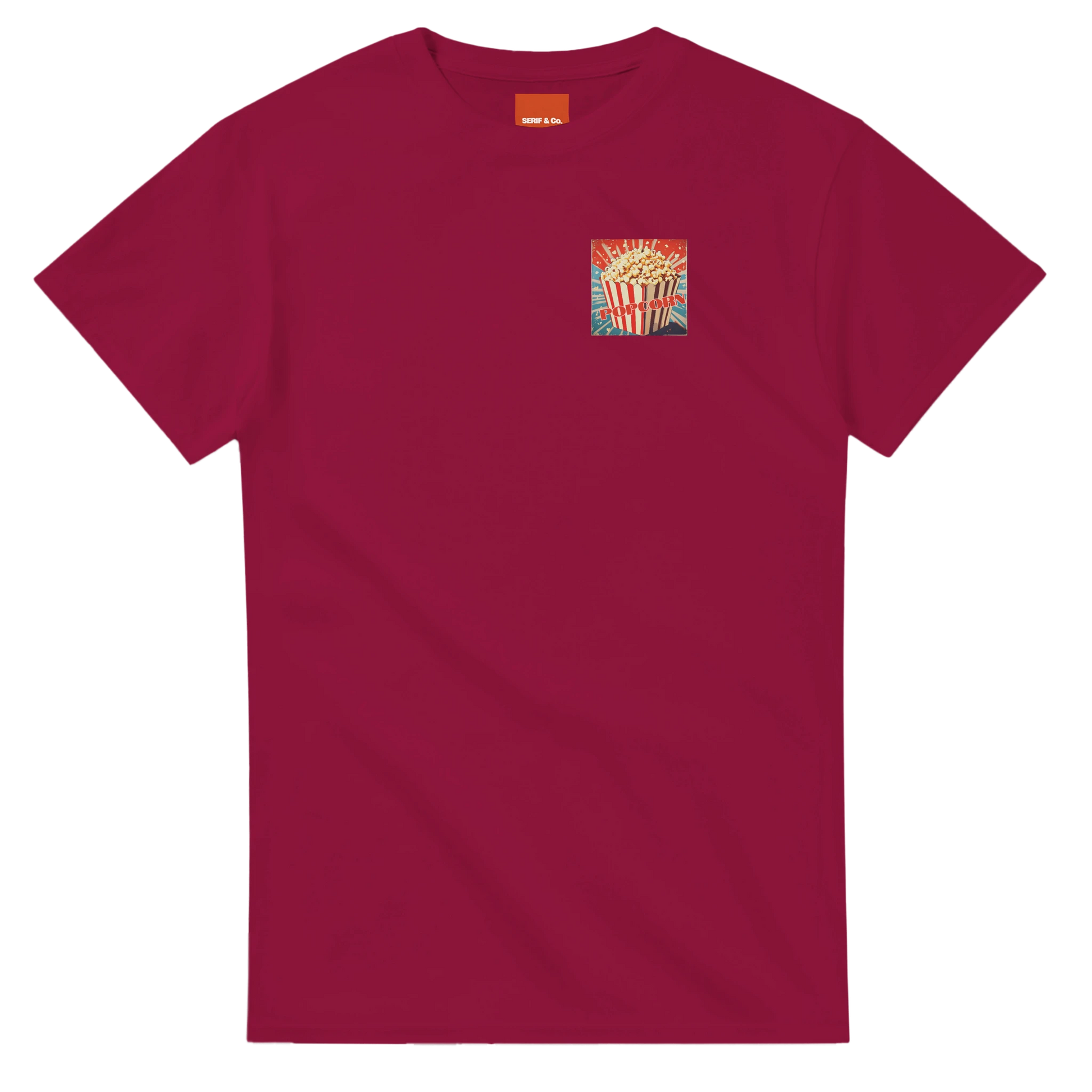 Unisex , retro, Popcorn hoodie, sweatshirt and t-shirt in blue, red, green, grey, black, brown, white, and beige – Serif & Co retro foodie clothing