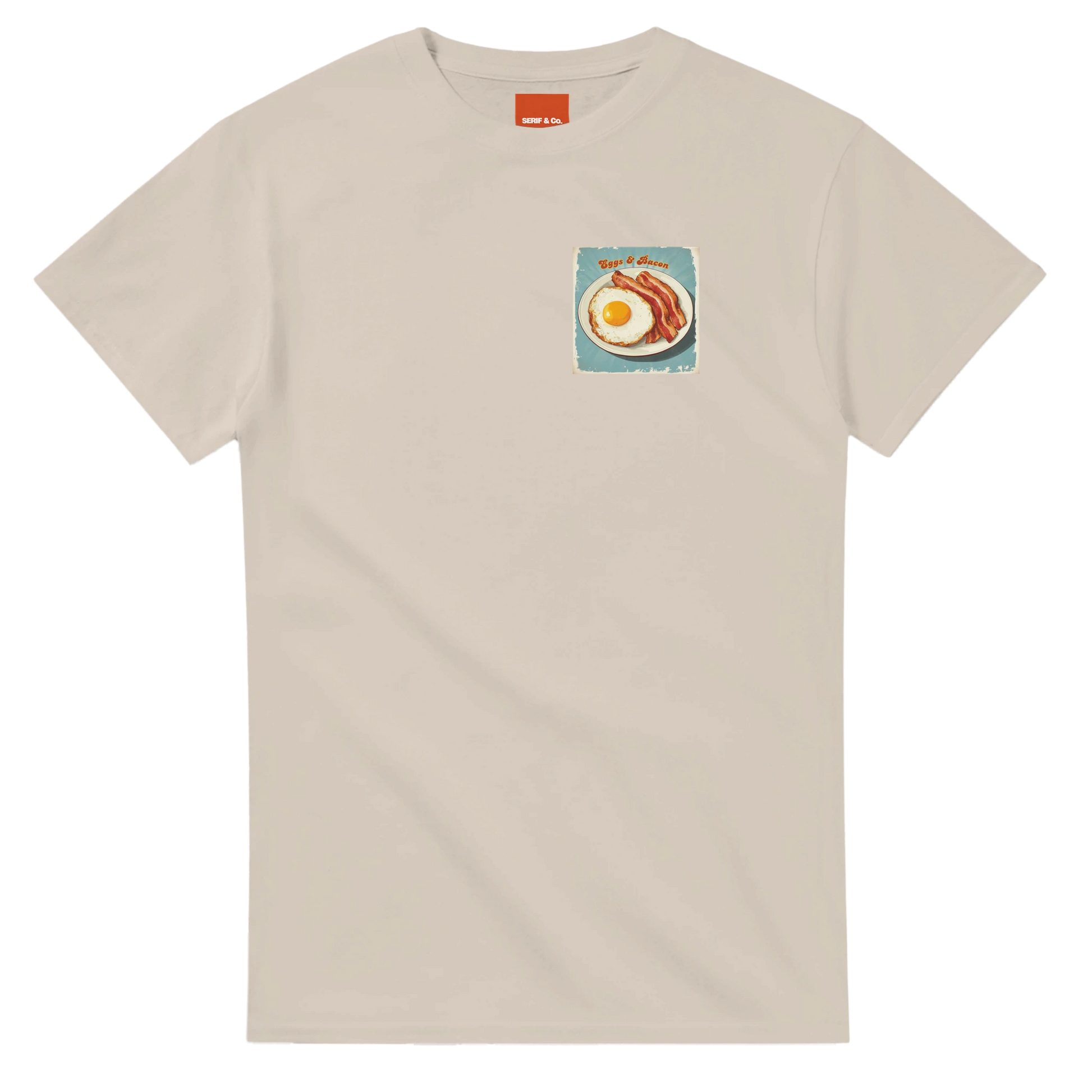 Unisex , retro, vintage,Eggs & Bacon hoodie, sweatshirt and t-shirt in blue, red, green, grey, black, brown, white, and beige – Serif & Co foodie clothing