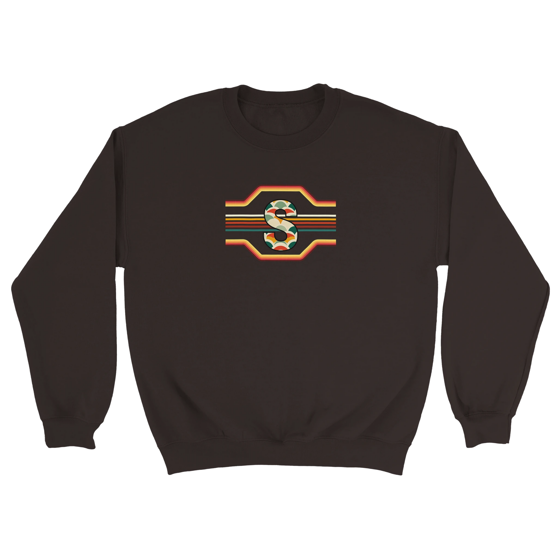 Unisex Retro Monogram hoodie, sweatshirt and t-shirt in blue, red, green, grey, black, brown, white, and beige – Serif & Co personalised retro clothing, 70's Inspired