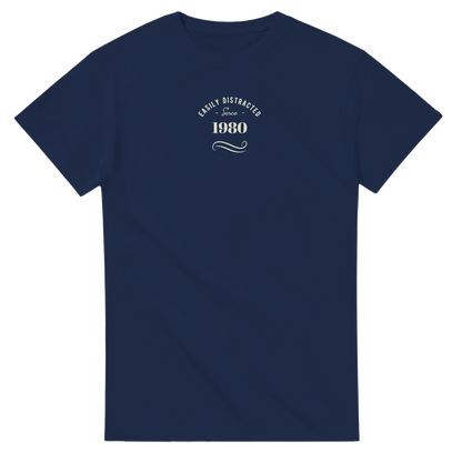 Unisex Easily, Personalise with your year,  Distracted hoodie, sweatshirt and t-shirt in blue, red, green, grey, black, brown, white, and beige – Serif & Co slogan clothing