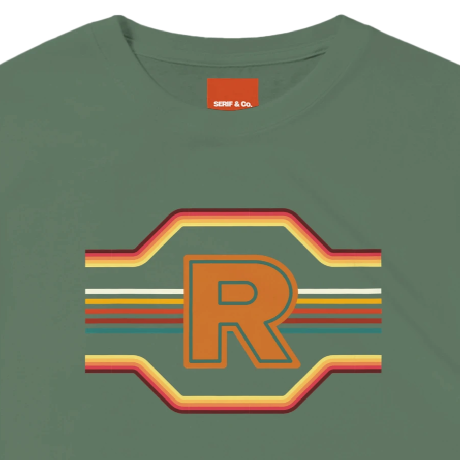 Unisex Retro Monogram hoodie, sweatshirt and t-shirt in blue, red, green, grey, black, brown, white, and beige – Serif & Co personalised retro clothing, 70's Inspired