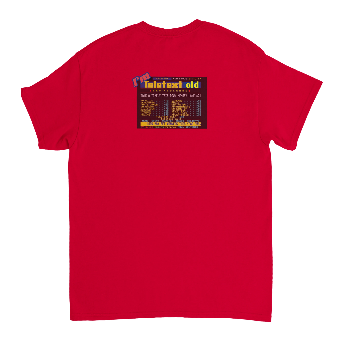 Unisex I;m Teletext Old hoodie, sweatshirt and t-shirt in blue, red, green, grey, black, brown, white, and beige – Serif & Co retro nostalgia clothing