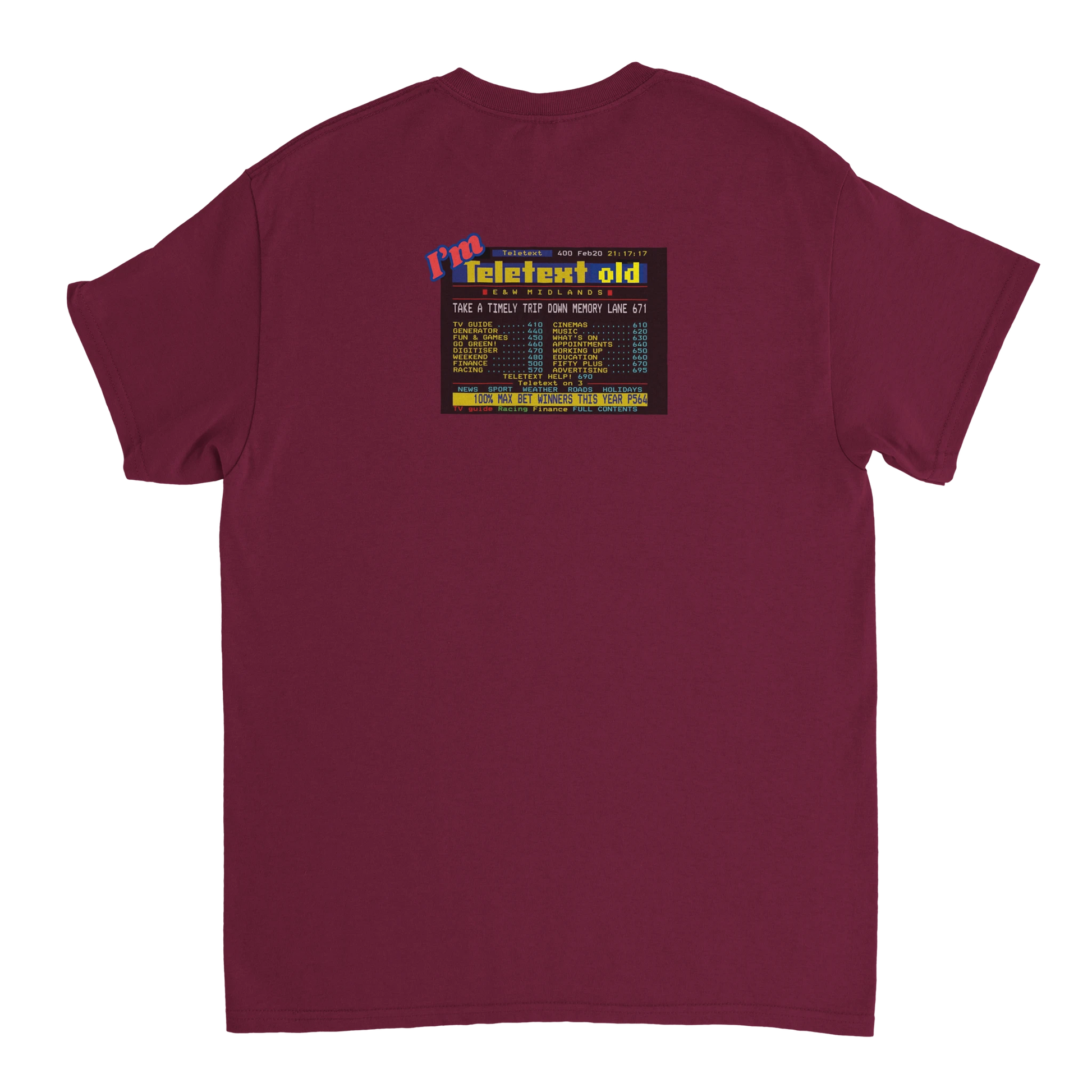 Unisex I;m Teletext Old hoodie, sweatshirt and t-shirt in blue, red, green, grey, black, brown, white, and beige – Serif & Co retro nostalgia clothing