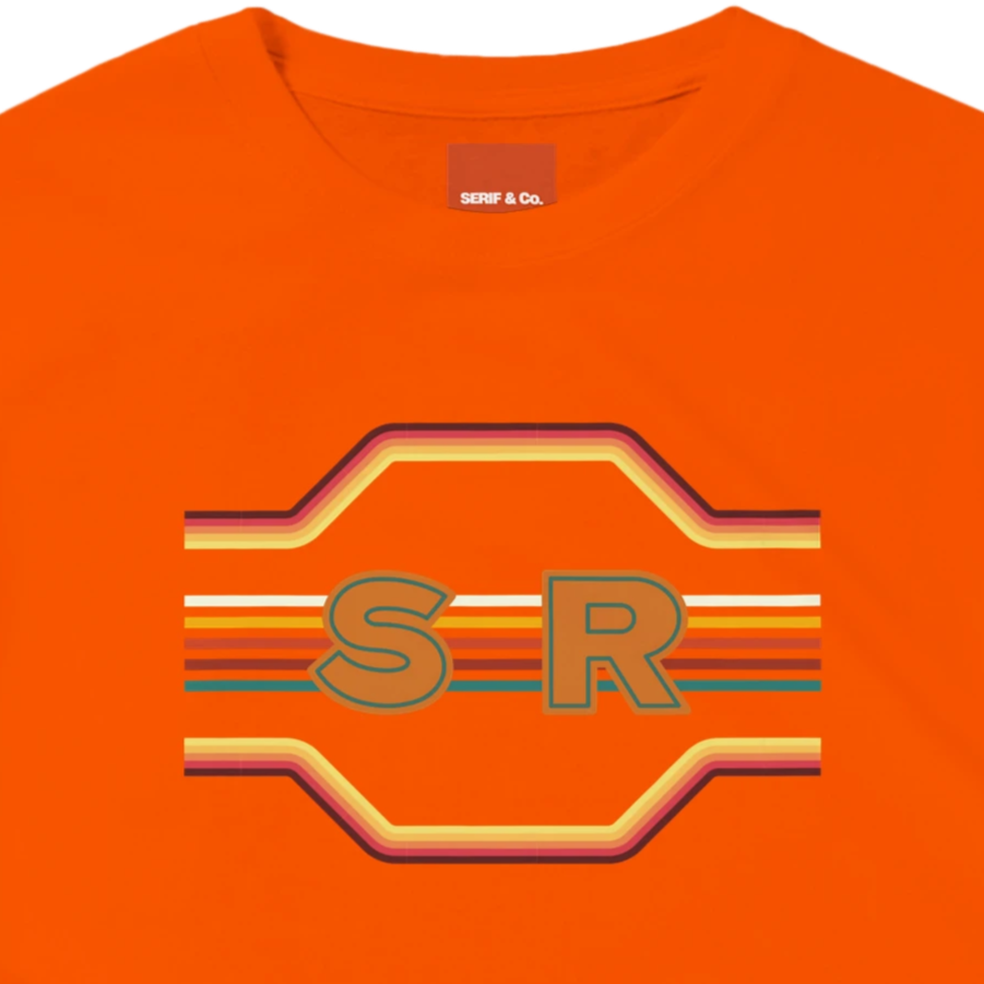 Unisex Retro Monogram hoodie, sweatshirt and t-shirt in blue, red, green, grey, black, brown, white, and beige – Serif & Co personalised retro clothing, 70's Inspired