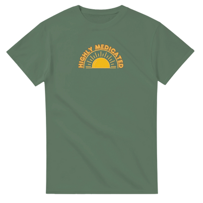 Unisex Highly Medicated hoodie, sweatshirt and t-shirt in blue, red, green, grey, black, brown, white, and beige – Serif & Co slogan clothing