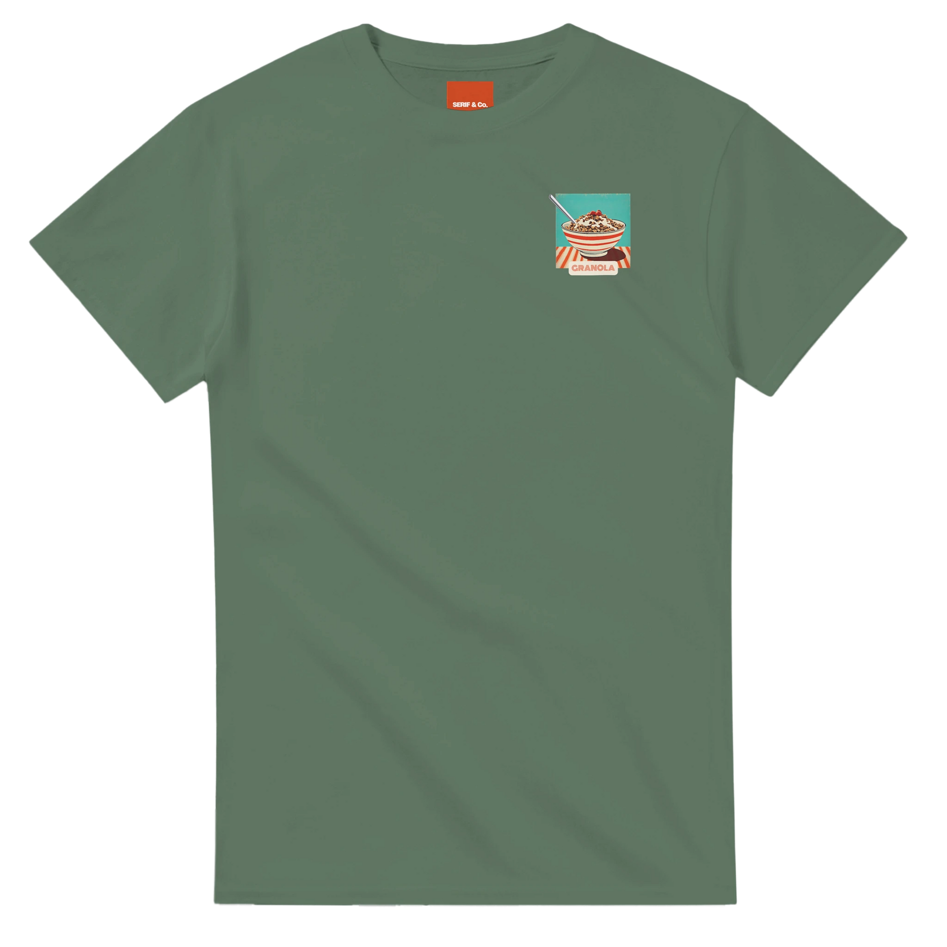 Unisex , retro, vintage,Granola hoodie, sweatshirt and t-shirt in blue, red, green, grey, black, brown, white, and beige – Serif & Co foodie slogan clothing