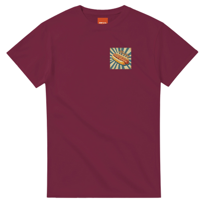 Unisex, retro, vintage style Hotdog hoodie, sweatshirt and t-shirt in blue, red, green, grey, black, brown, white, and beige – Serif & Co foodie clothing