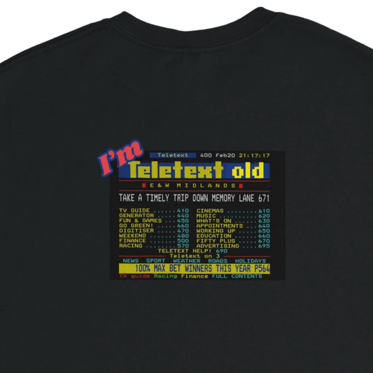Unisex I;m Teletext Old hoodie, sweatshirt and t-shirt in blue, red, green, grey, black, brown, white, and beige – Serif & Co retro nostalgia clothing