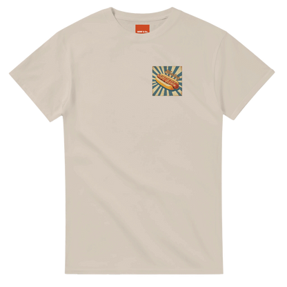 Unisex, retro, vintage style Hotdog hoodie, sweatshirt and t-shirt in blue, red, green, grey, black, brown, white, and beige – Serif & Co foodie clothing