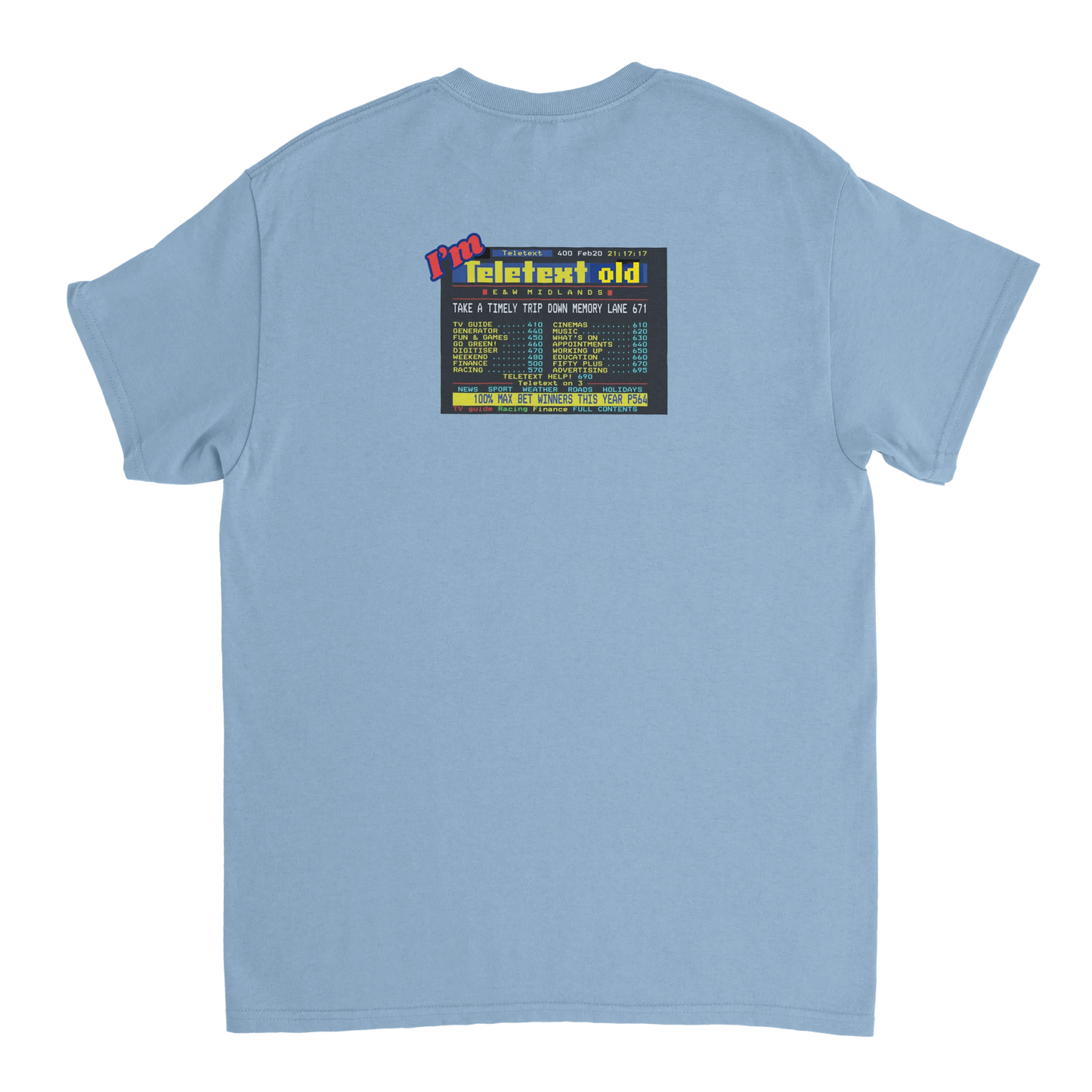 Unisex I;m Teletext Old hoodie, sweatshirt and t-shirt in blue, red, green, grey, black, brown, white, and beige – Serif & Co retro nostalgia clothing