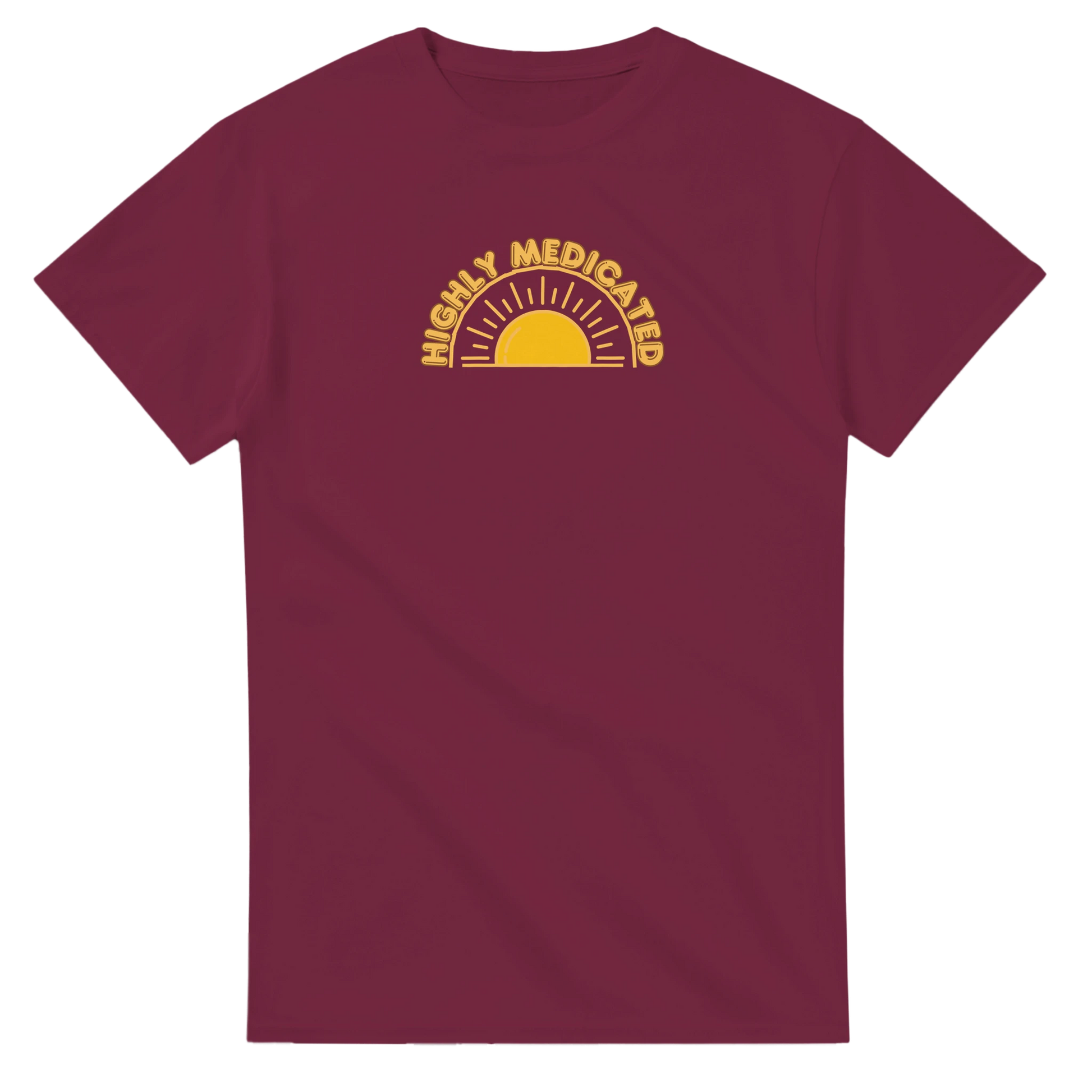 Unisex Highly Medicated hoodie, sweatshirt and t-shirt in blue, red, green, grey, black, brown, white, and beige – Serif & Co slogan clothing