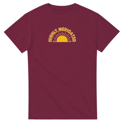 Unisex Highly Medicated hoodie, sweatshirt and t-shirt in blue, red, green, grey, black, brown, white, and beige – Serif & Co slogan clothing