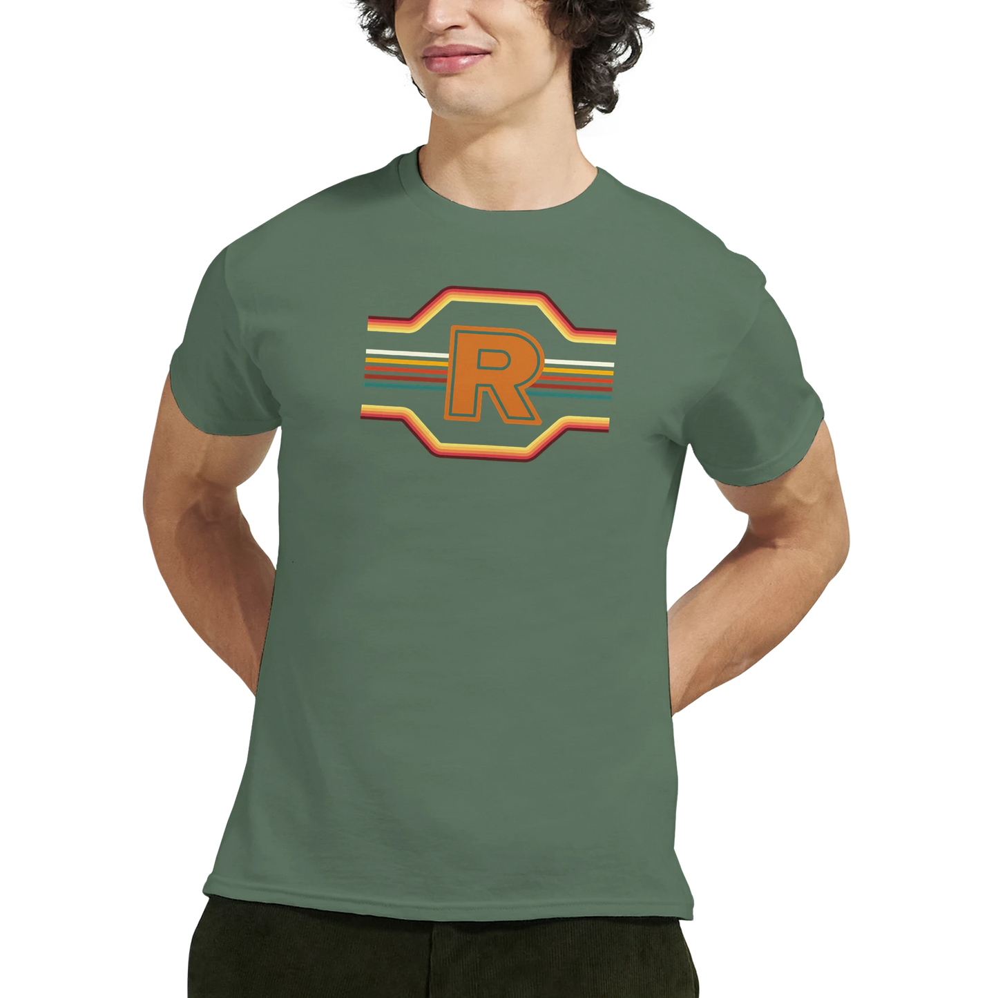 Unisex Retro Monogram hoodie, sweatshirt and t-shirt in blue, red, green, grey, black, brown, white, and beige – Serif & Co personalised retro clothing, 70's Inspired