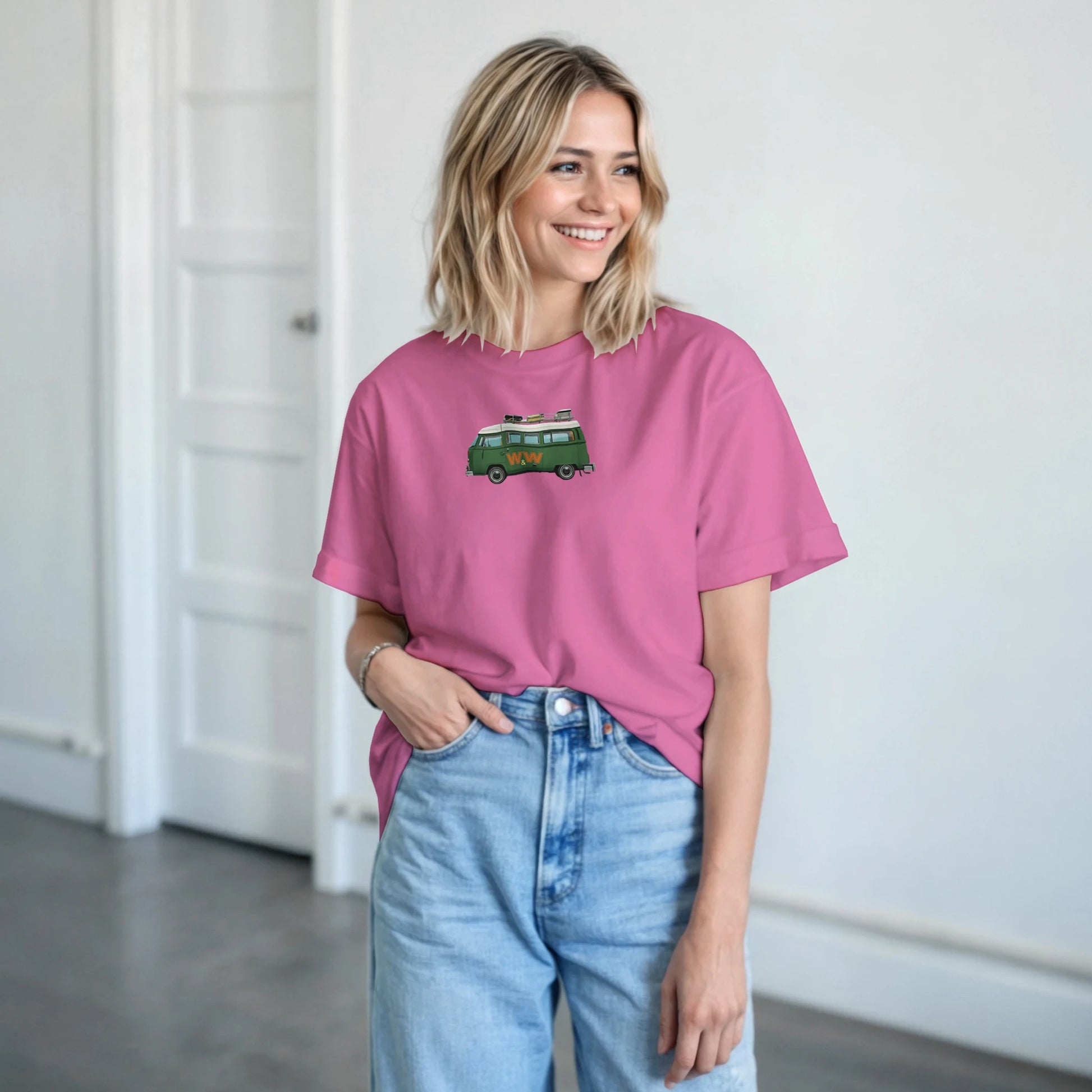 Unisex Couples Vintage Campervan hoodie, sweatshirt and t-shirt in blue, red, green, grey, black, brown, white, and beige – Serif & Co campervan couples clothing