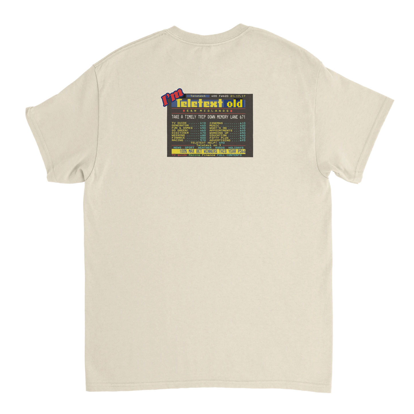 Unisex I;m Teletext Old hoodie, sweatshirt and t-shirt in blue, red, green, grey, black, brown, white, and beige – Serif & Co retro nostalgia clothing