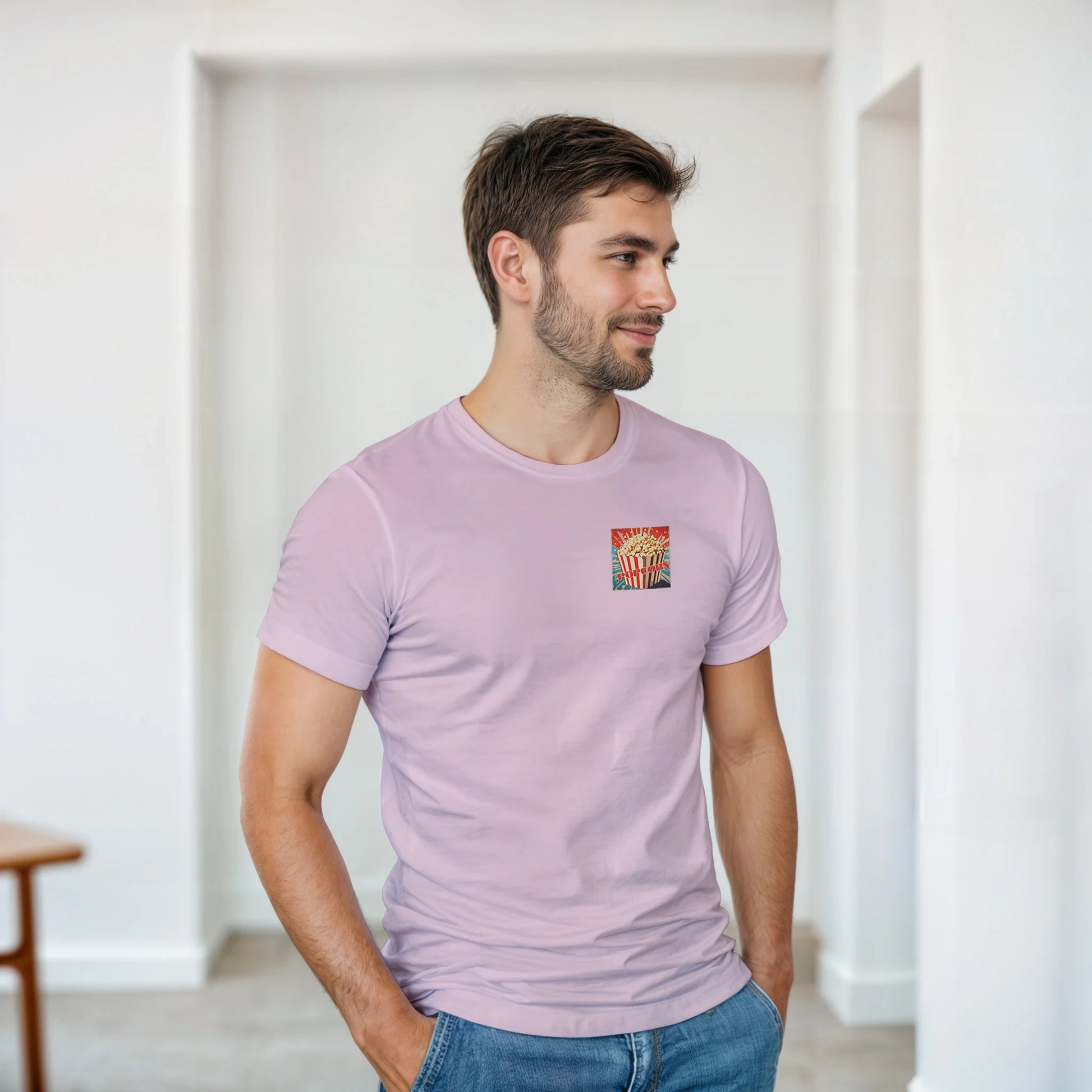 Unisex , retro, Popcorn hoodie, sweatshirt and t-shirt in blue, red, green, grey, black, brown, white, and beige – Serif & Co retro foodie clothing