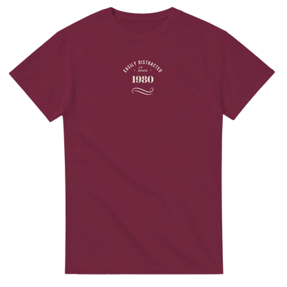 Unisex Easily, Personalise with your year,  Distracted hoodie, sweatshirt and t-shirt in blue, red, green, grey, black, brown, white, and beige – Serif & Co slogan clothing