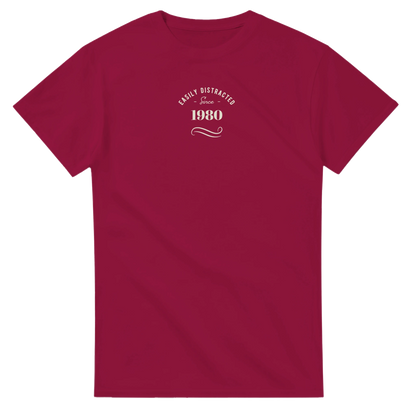 Unisex Easily, Personalise with your year,  Distracted hoodie, sweatshirt and t-shirt in blue, red, green, grey, black, brown, white, and beige – Serif & Co slogan clothing