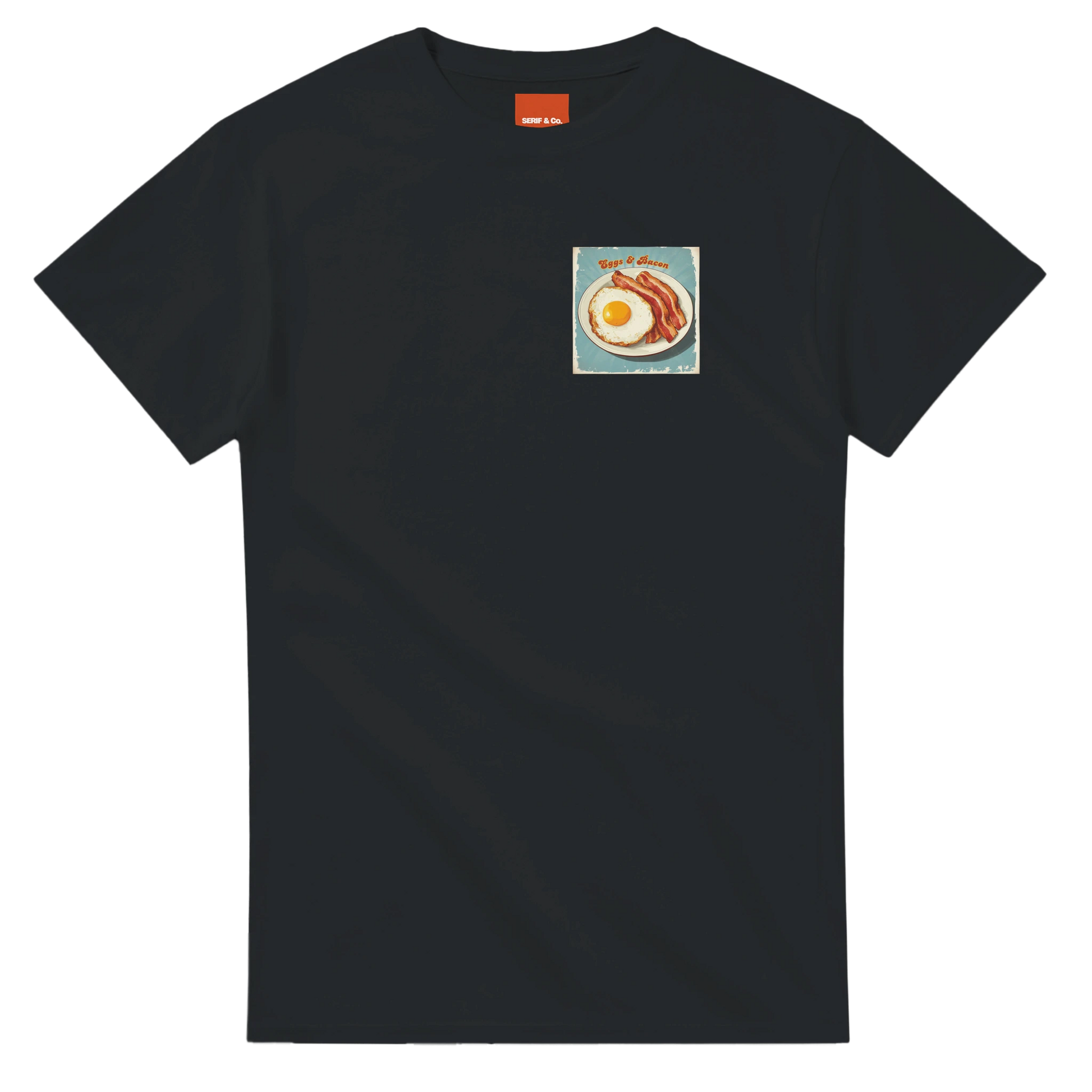 Unisex , retro, vintage,Eggs & Bacon hoodie, sweatshirt and t-shirt in blue, red, green, grey, black, brown, white, and beige – Serif & Co foodie clothing