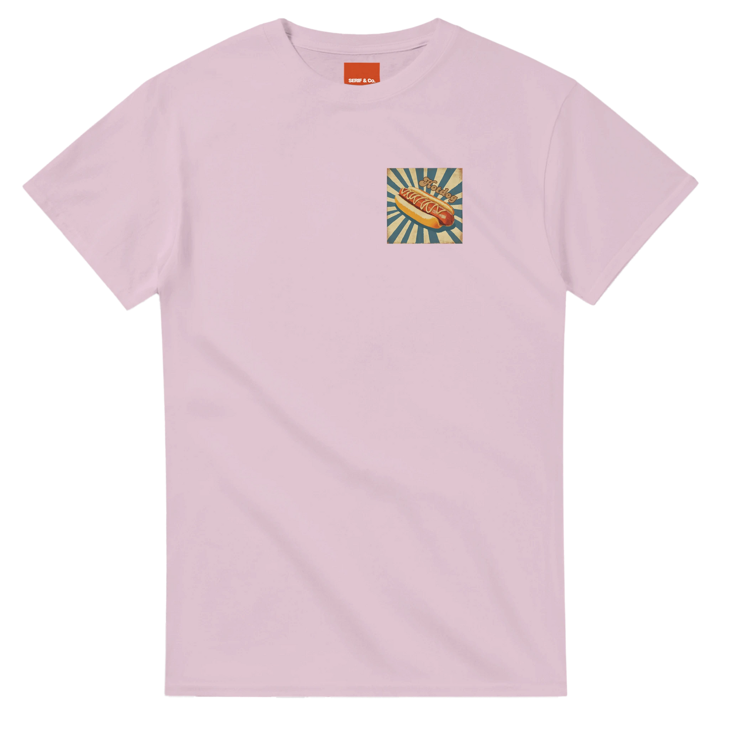 Unisex, retro, vintage style Hotdog hoodie, sweatshirt and t-shirt in blue, red, green, grey, black, brown, white, and beige – Serif & Co foodie clothing