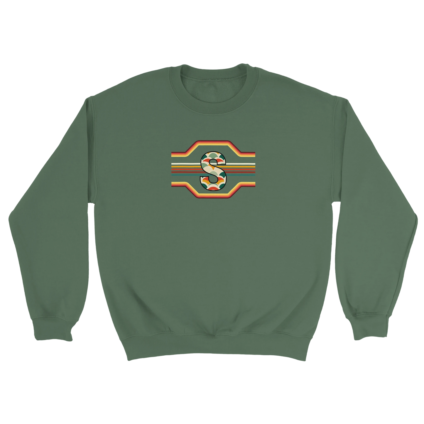 Unisex Retro Monogram hoodie, sweatshirt and t-shirt in blue, red, green, grey, black, brown, white, and beige – Serif & Co personalised retro clothing, 70's Inspired