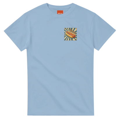 Unisex, retro, vintage style Hotdog hoodie, sweatshirt and t-shirt in blue, red, green, grey, black, brown, white, and beige – Serif & Co foodie clothing