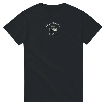 Unisex Easily, Personalise with your year,  Distracted hoodie, sweatshirt and t-shirt in blue, red, green, grey, black, brown, white, and beige – Serif & Co slogan clothing