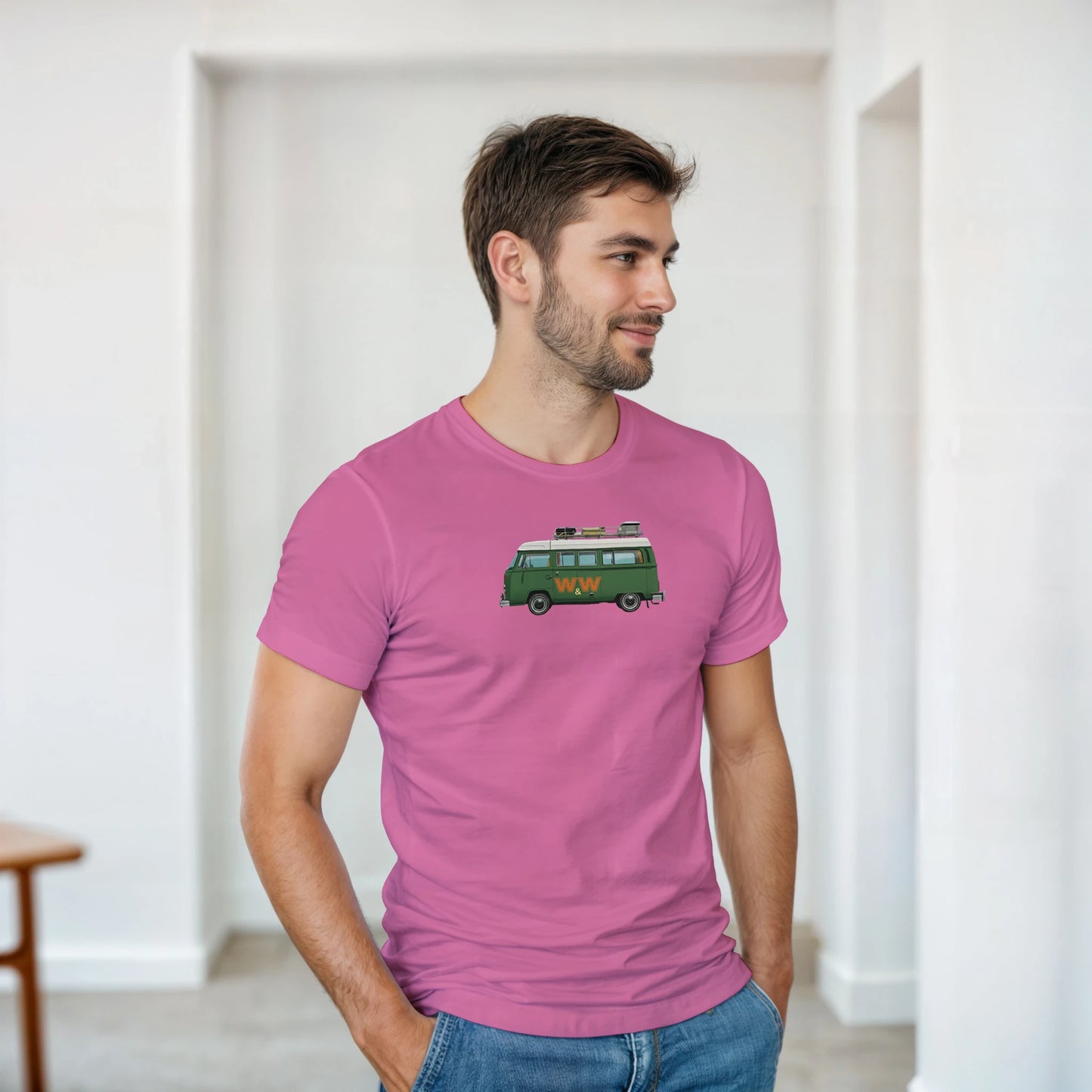 Unisex Couples Vintage Campervan hoodie, sweatshirt and t-shirt in blue, red, green, grey, black, brown, white, and beige – Serif & Co campervan couples clothing