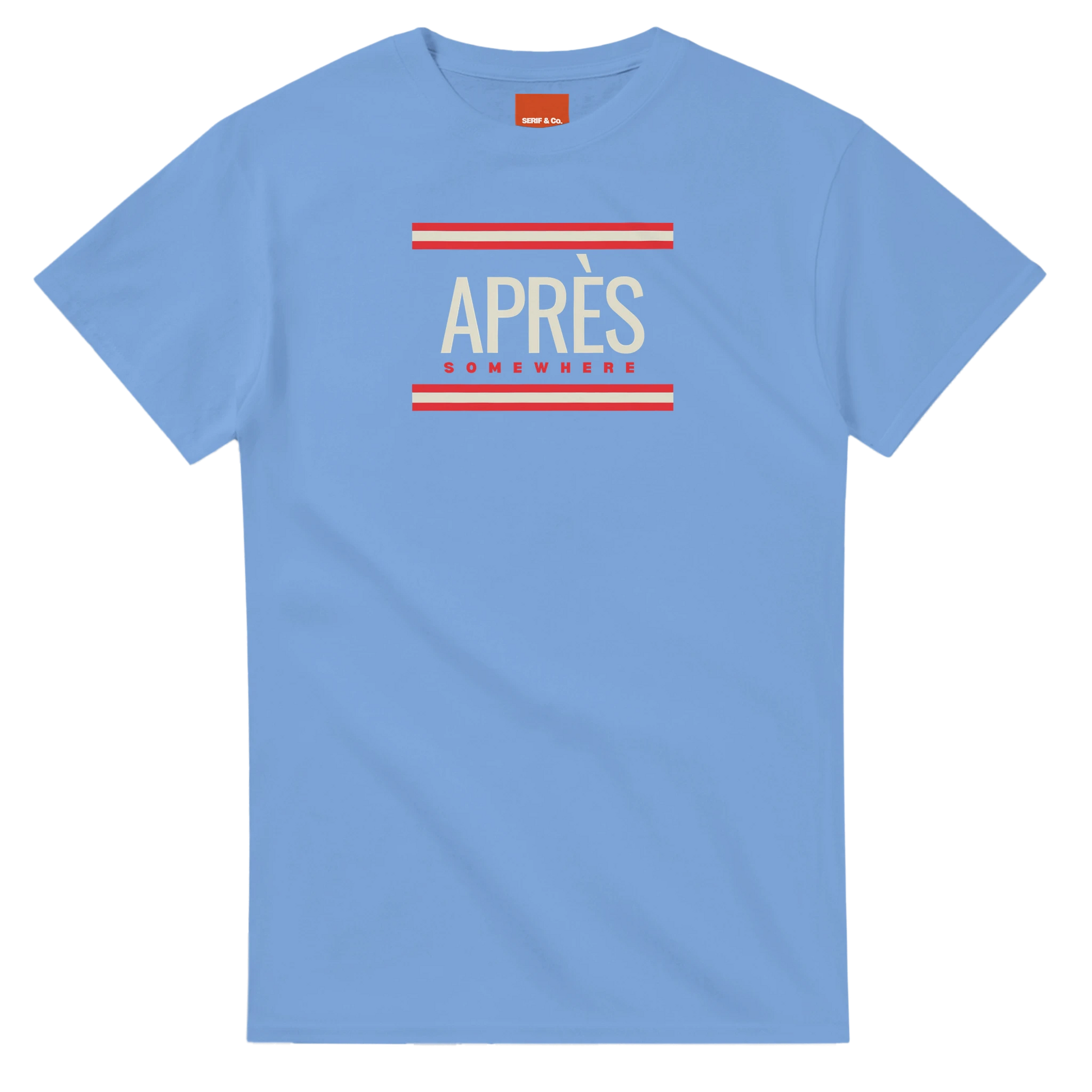 Unisex Après Somewhere hoodie, sweatshirt and t-shirt in blue, red, green, grey, black, brown, white, and beige – Serif & Co après ski clothing