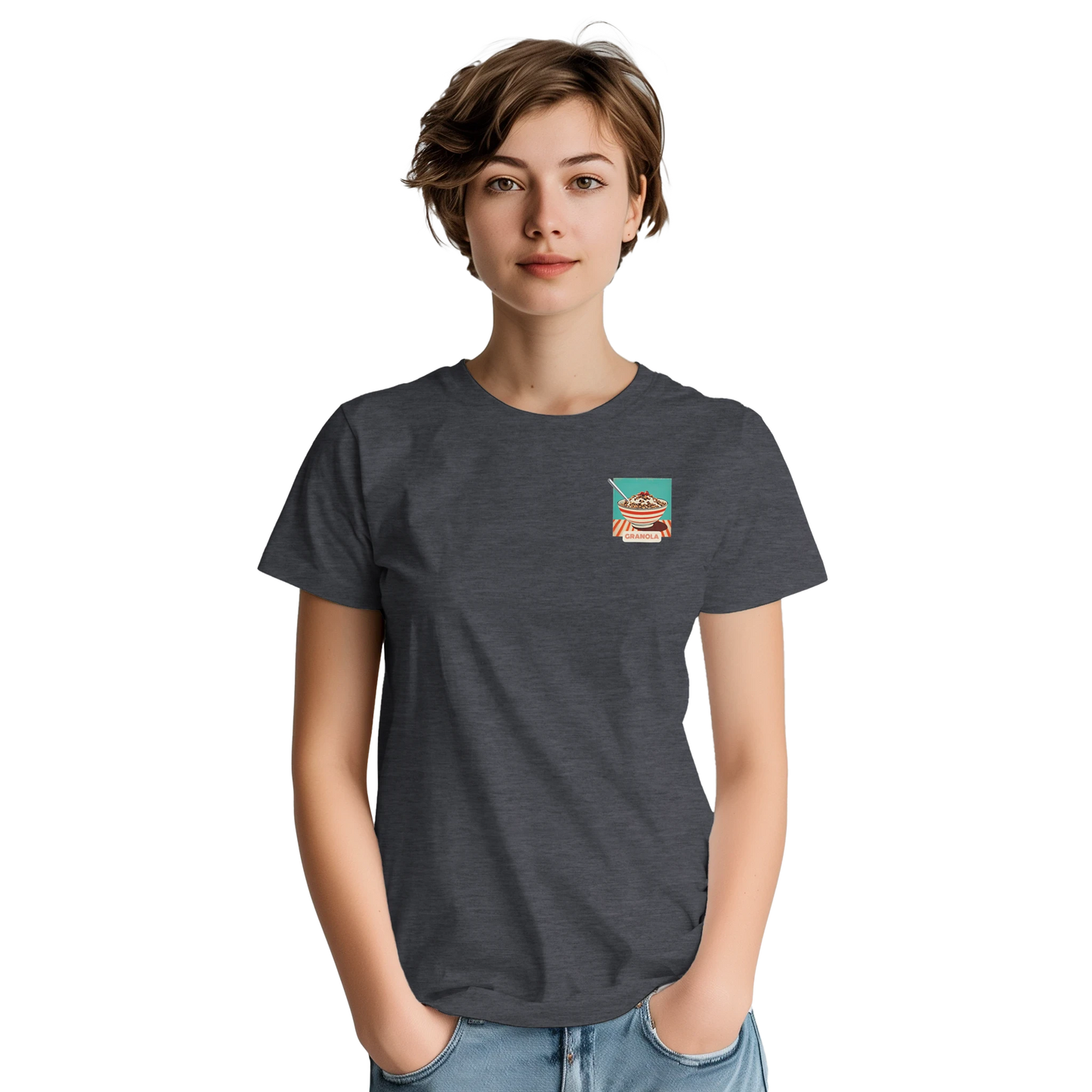 Unisex , retro, vintage,Granola hoodie, sweatshirt and t-shirt in blue, red, green, grey, black, brown, white, and beige – Serif & Co foodie slogan clothing