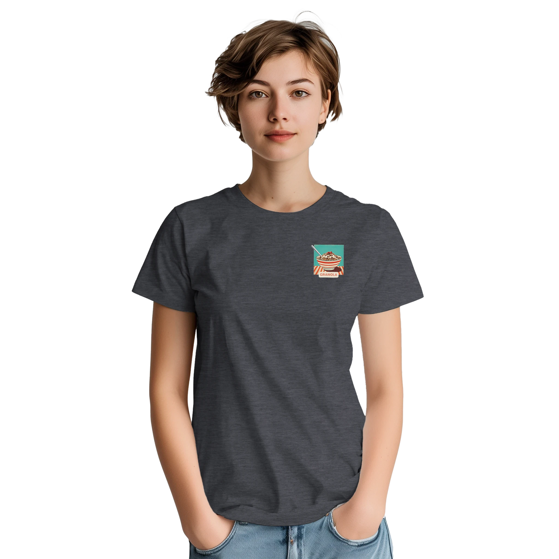 Unisex , retro, vintage,Granola hoodie, sweatshirt and t-shirt in blue, red, green, grey, black, brown, white, and beige – Serif & Co foodie slogan clothing