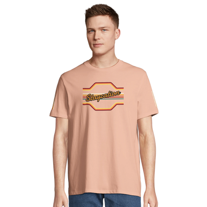 Unisex StaycationBanner, 70's Inspired hoodie, sweatshirt and t-shirt in blue, red, green, grey, black, brown, white, and beige – Serif & Co slogan clothing