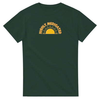 Unisex Highly Medicated hoodie, sweatshirt and t-shirt in blue, red, green, grey, black, brown, white, and beige – Serif & Co slogan clothing