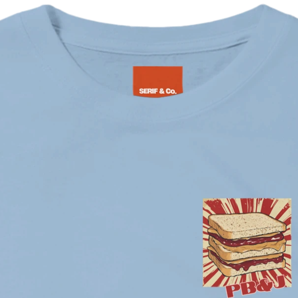Unisex PB & J hoodie,peanut butter and jelly sweatshirt and t-shirt in blue, red, green, grey, black, brown, white, and beige – Serif & Co foodie retro clothing