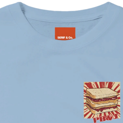 Unisex PB & J hoodie,peanut butter and jelly sweatshirt and t-shirt in blue, red, green, grey, black, brown, white, and beige – Serif & Co foodie retro clothing