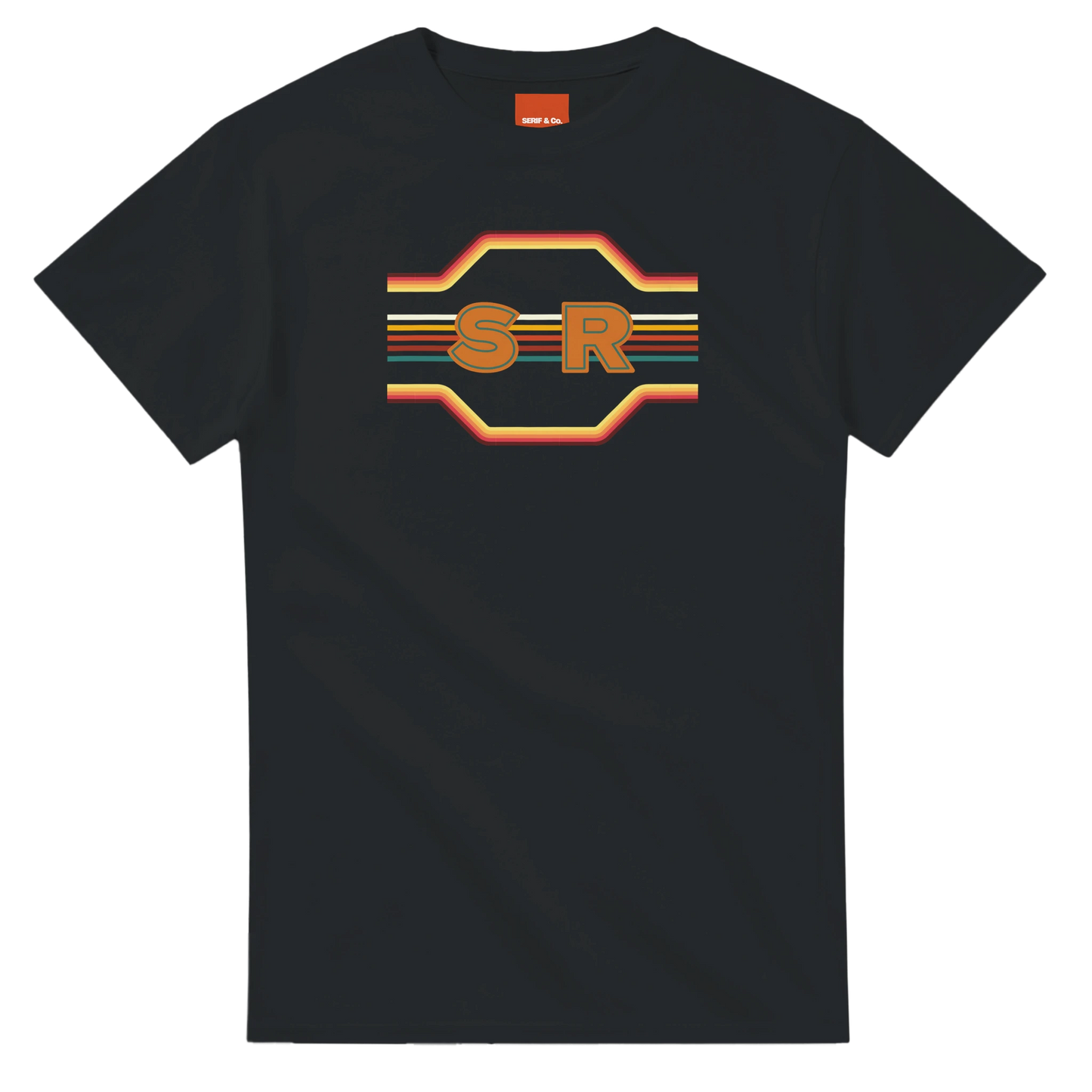 Unisex Retro Monogram hoodie, sweatshirt and t-shirt in blue, red, green, grey, black, brown, white, and beige – Serif & Co personalised retro clothing, 70's Inspired