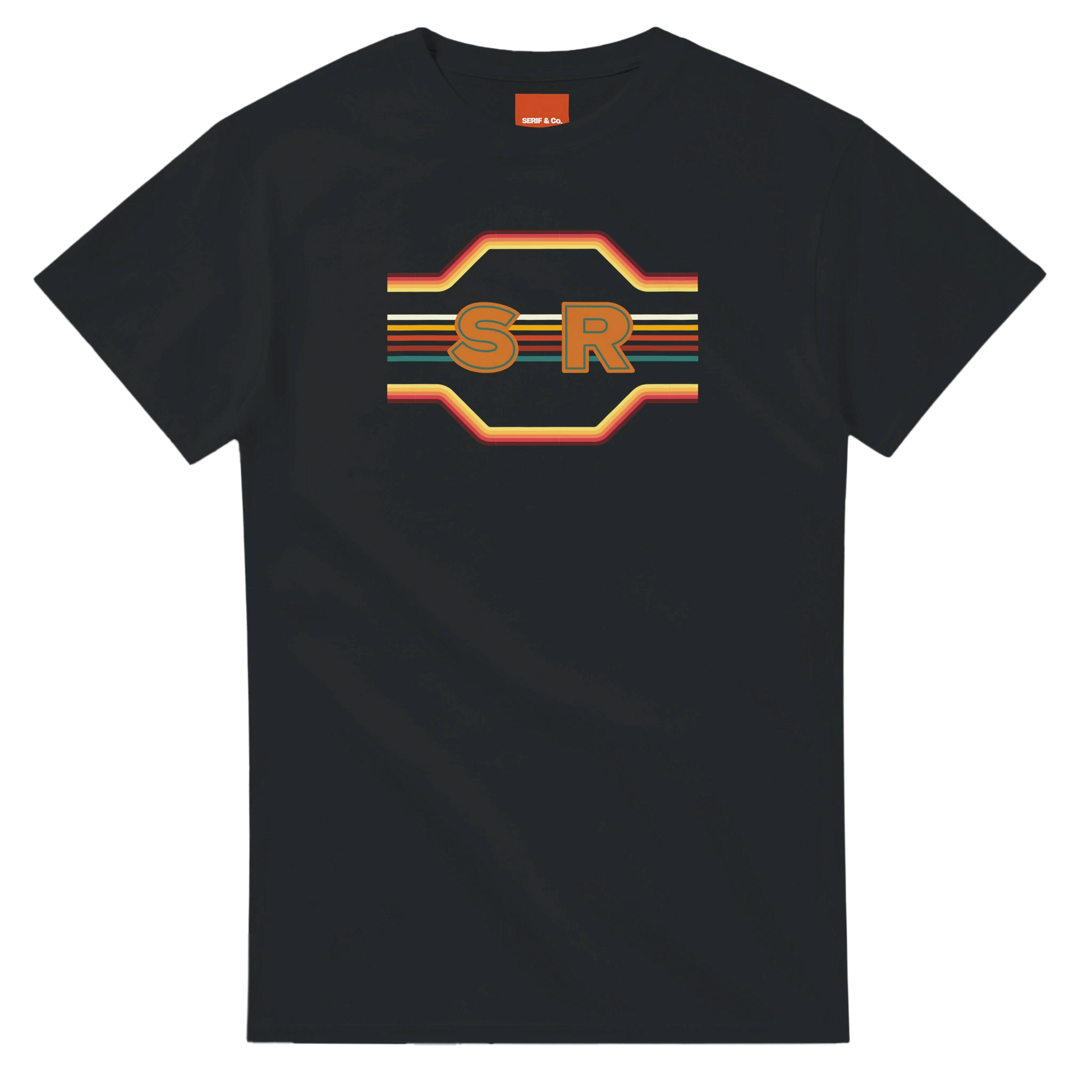 Unisex Retro Monogram hoodie, sweatshirt and t-shirt in blue, red, green, grey, black, brown, white, and beige – Serif & Co personalised retro clothing, 70's Inspired