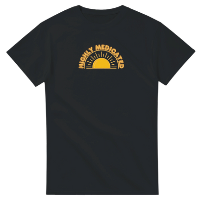 Unisex Highly Medicated hoodie, sweatshirt and t-shirt in blue, red, green, grey, black, brown, white, and beige – Serif & Co slogan clothing