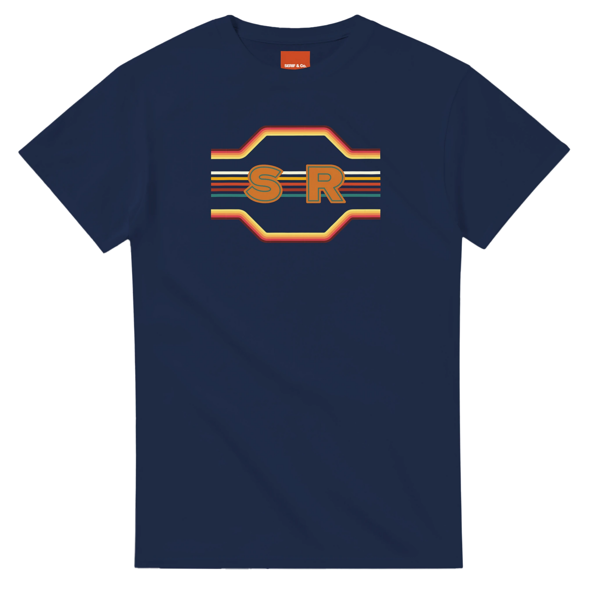 Unisex Retro Monogram hoodie, sweatshirt and t-shirt in blue, red, green, grey, black, brown, white, and beige – Serif & Co personalised retro clothing, 70's Inspired