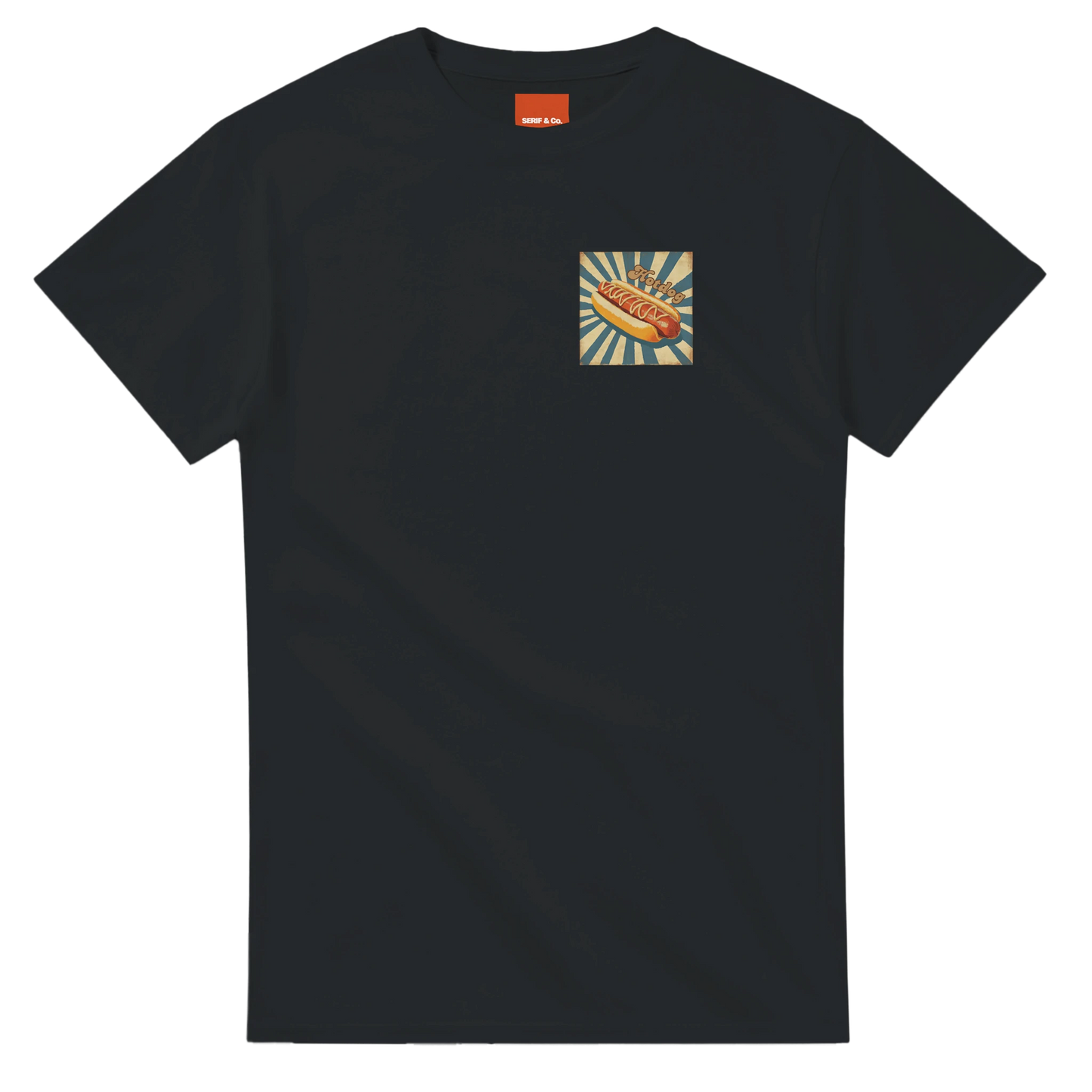 Unisex, retro, vintage style Hotdog hoodie, sweatshirt and t-shirt in blue, red, green, grey, black, brown, white, and beige – Serif & Co foodie clothing