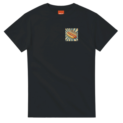 Unisex, retro, vintage style Hotdog hoodie, sweatshirt and t-shirt in blue, red, green, grey, black, brown, white, and beige – Serif & Co foodie clothing