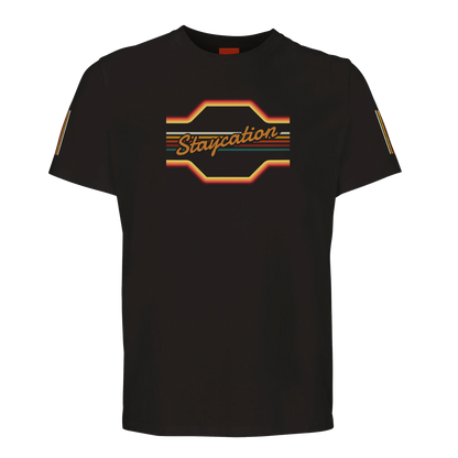 Unisex StaycationBanner, 70's Inspired hoodie, sweatshirt and t-shirt in blue, red, green, grey, black, brown, white, and beige – Serif & Co slogan clothing