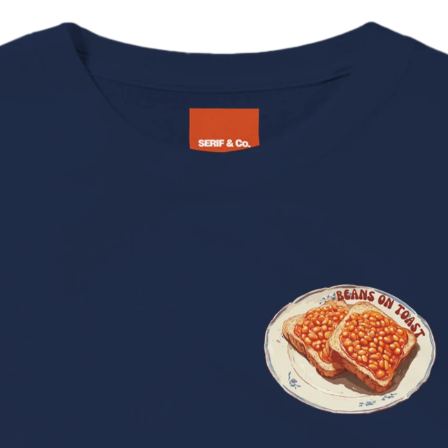 Unisex, retro, vintage style Beans hoodie, sweatshirt and t-shirt in blue, red, green, grey, black, brown, white, and beige – Serif & Co foodie clothing