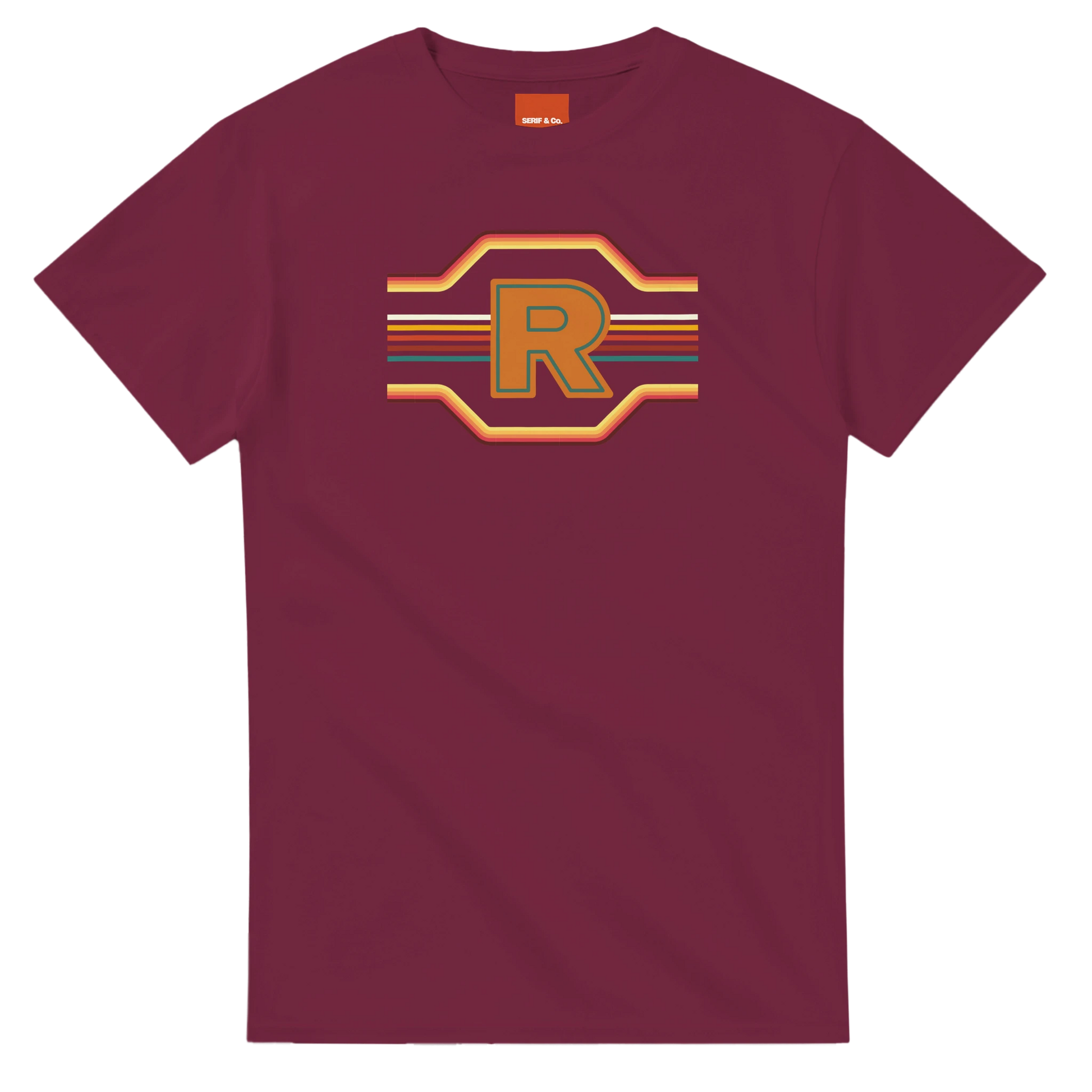 Unisex Retro Monogram hoodie, sweatshirt and t-shirt in blue, red, green, grey, black, brown, white, and beige – Serif & Co personalised retro clothing, 70's Inspired