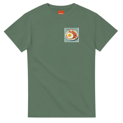 Unisex , retro, vintage,Eggs & Bacon hoodie, sweatshirt and t-shirt in blue, red, green, grey, black, brown, white, and beige – Serif & Co foodie clothing