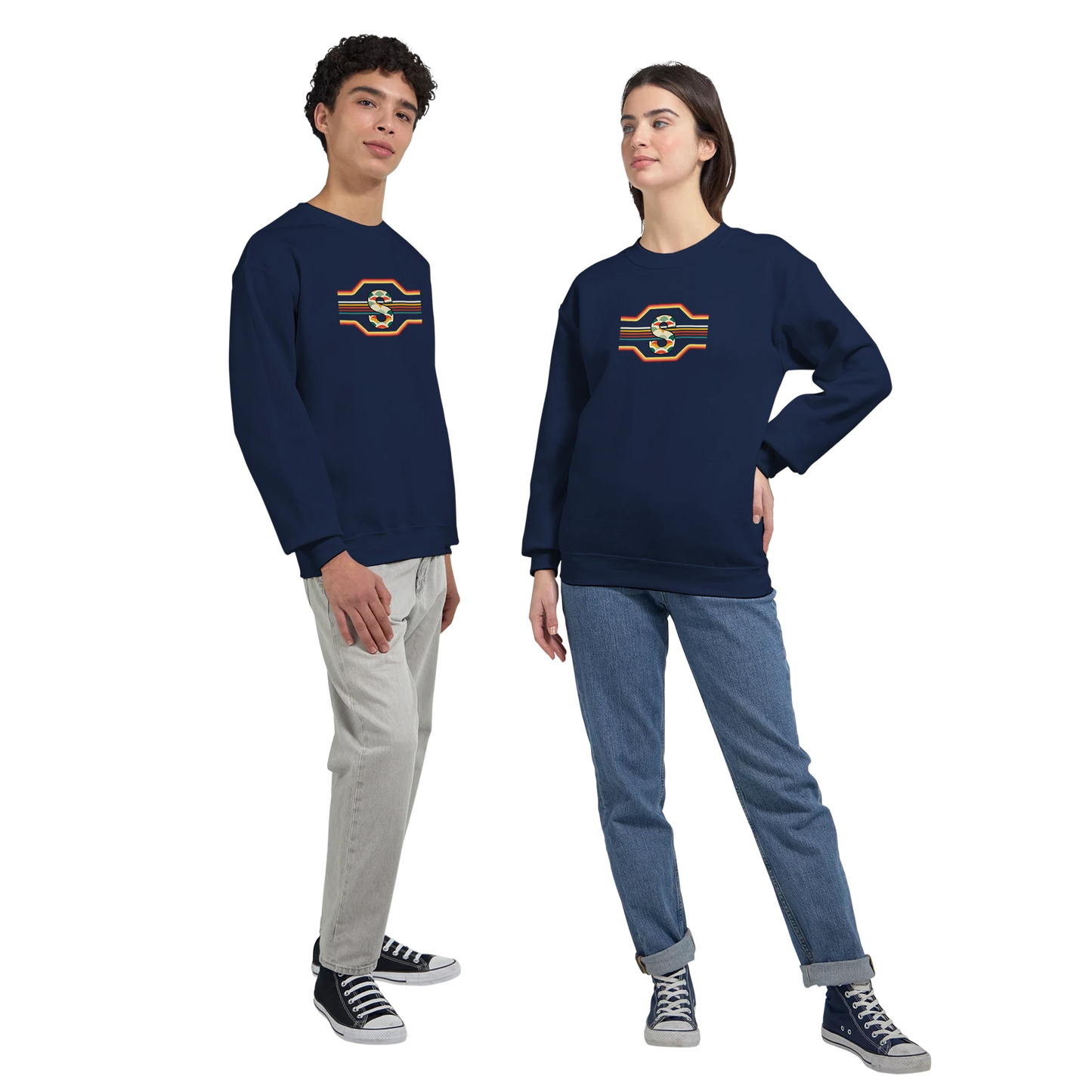 Unisex Retro Monogram hoodie, sweatshirt and t-shirt in blue, red, green, grey, black, brown, white, and beige – Serif & Co personalised retro clothing, 70's Inspired